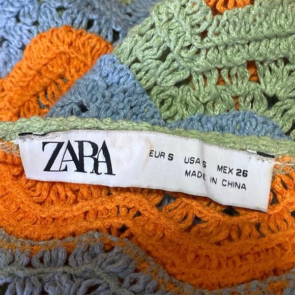 Zara Multicolor Halter Sleeveless Striped Crochet Knit Cutout Mini Dress Size S - Picture 4 of 5